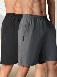 Men's Solid Zipper Pocket Training Shorts, Regular Fit Casual Comfy Breathable Shorts for Gym Workout Running, Men's Summer Bottoms, Athletic Running Shorts, Fitness Beach Shorts