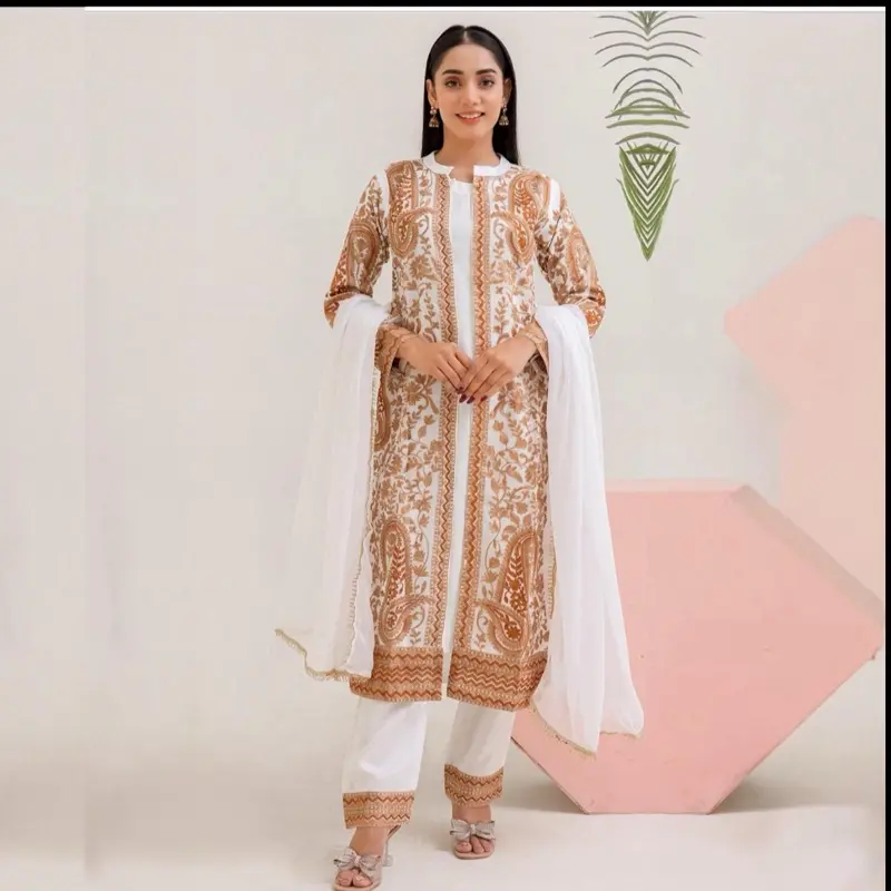 Luxury linen jacket style embroidered 3pcs salwar kameez 0