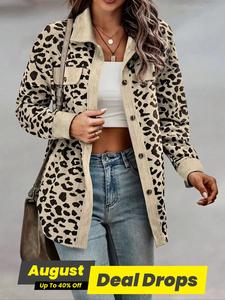 Women's Leopard Print Button Front Drop Shoulder Coat, Casual Long Sleeve Collared Outerwear for Spring & Fall, Ladies Clothes for Daily Wear, in The Style Uk, Womenswear, Jackets