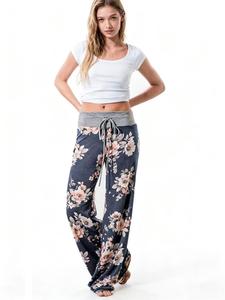 Women's fashionable floral printed pants loose pants wide leg pants home pants comfortable sleeping pants Pajamas