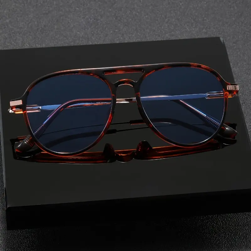 Casual Pilot Style Men's Glasses with Blue PC Lenses, Plastic Frame - Decorative Eyewear (1 Pair) 3