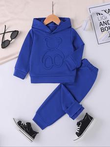 Two-piece Set Boy's Bear Embossed Hoodie & Elastic Waist Sweatpants Set, Casual Long Sleeve Hooded Sweatshirt & Jogger Pants, Kids Fall & Winter Clothes, Co Ords for Women
