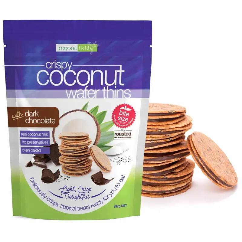 Tropical Fields Coconut Wafer Thins with Dark Chocolate Light Crisp Pack 397g 0