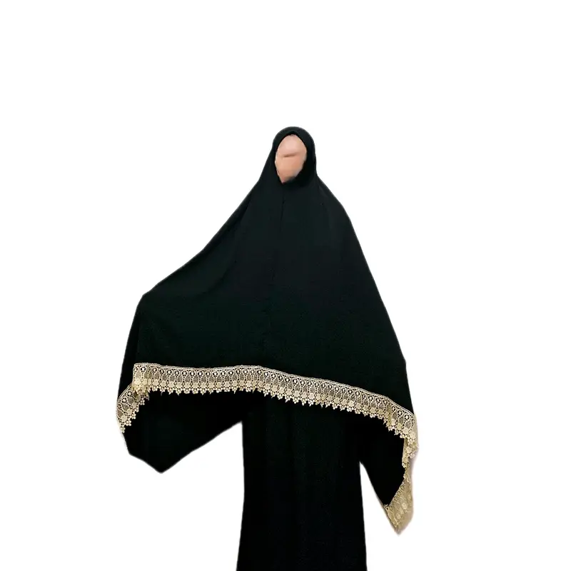 Two-piece Set Women's prayer set  Contrast Lace Long Sleeve Abaya Top & Bottom Set, Modest Casual Batwing Sleeve Maxi Muslim Clothing for Daily Wear 4