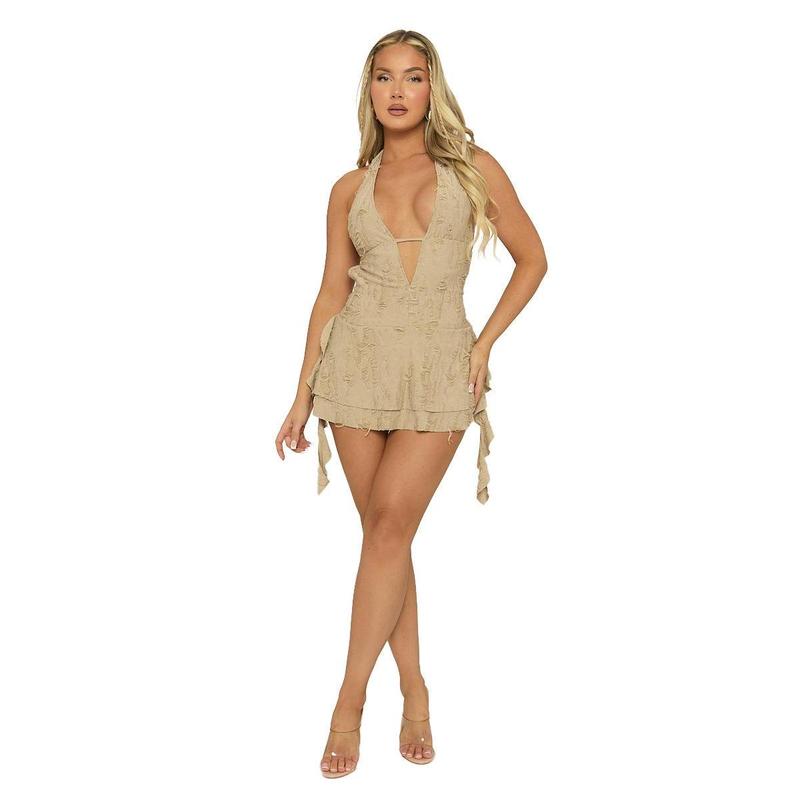 Imelda Womenswear Rebellious Fashion Distressed Plunge Mini Dress 6