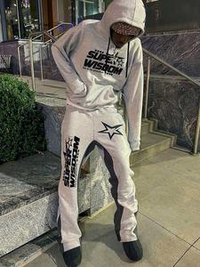 Two-Piece Set Men's Star Print Drop Shoulder Hoodie & Drawstring Waist Flare Leg Sweatpants Set, Regular Fit Casual Fashion Cozy Outfits for Daily Wear, Men's Fall & Winter Clothes