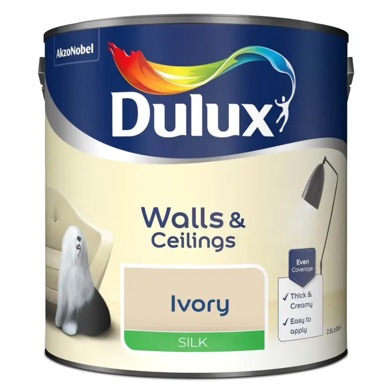 Dulux Silk Paint 2.5L - Ivory, Smooth Emulsion Paint for Home Interior, Chromalock Technology, Long-lasting Colour