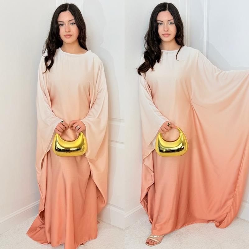 Ombré Luxe Satin Batwing Kaftan Abaya Dress One Size (UK 6-26) With Inside Belt Length 54 inches Inside Belt 1