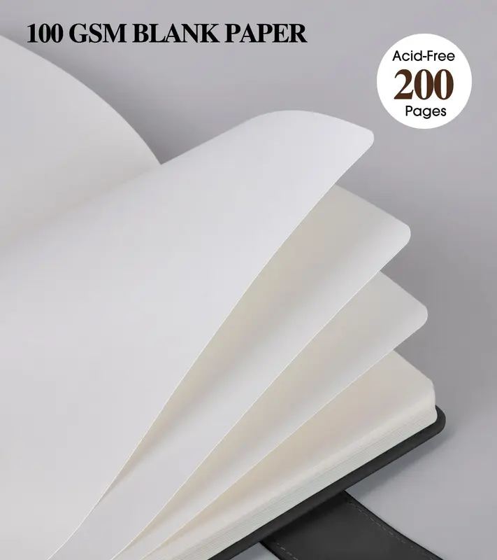 Blank Journal Notebook, A5 Hardcover Leather Sketchbook with 200 Pages Thick Blank Paper. 4