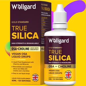 Wellgard True Silica Collagen Booster – Stabilised Silicon with Choline & Ortho Silicic Acid OSA Vegan Liquid Supplement for Skin Hair Nails 60ml