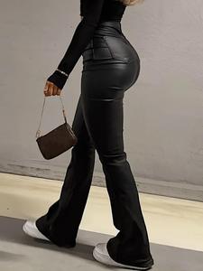 Women's Solid Button Fly Flare Leg Pants, Casual Comfy High Waist Bell Bottom Trousers for Daily Wear, Ladies Bottoms for All Seasons