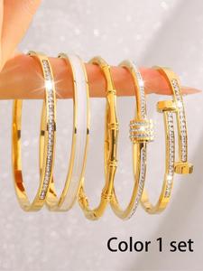 Elegant Rhinestone Decor Bangles Bracelet, Fashionable Jewelry for Women & Men for Party, Daily Clothing Decor, Trendy All-match & Exquisite Jewelry for Birthday Gift, Bracelets Stack