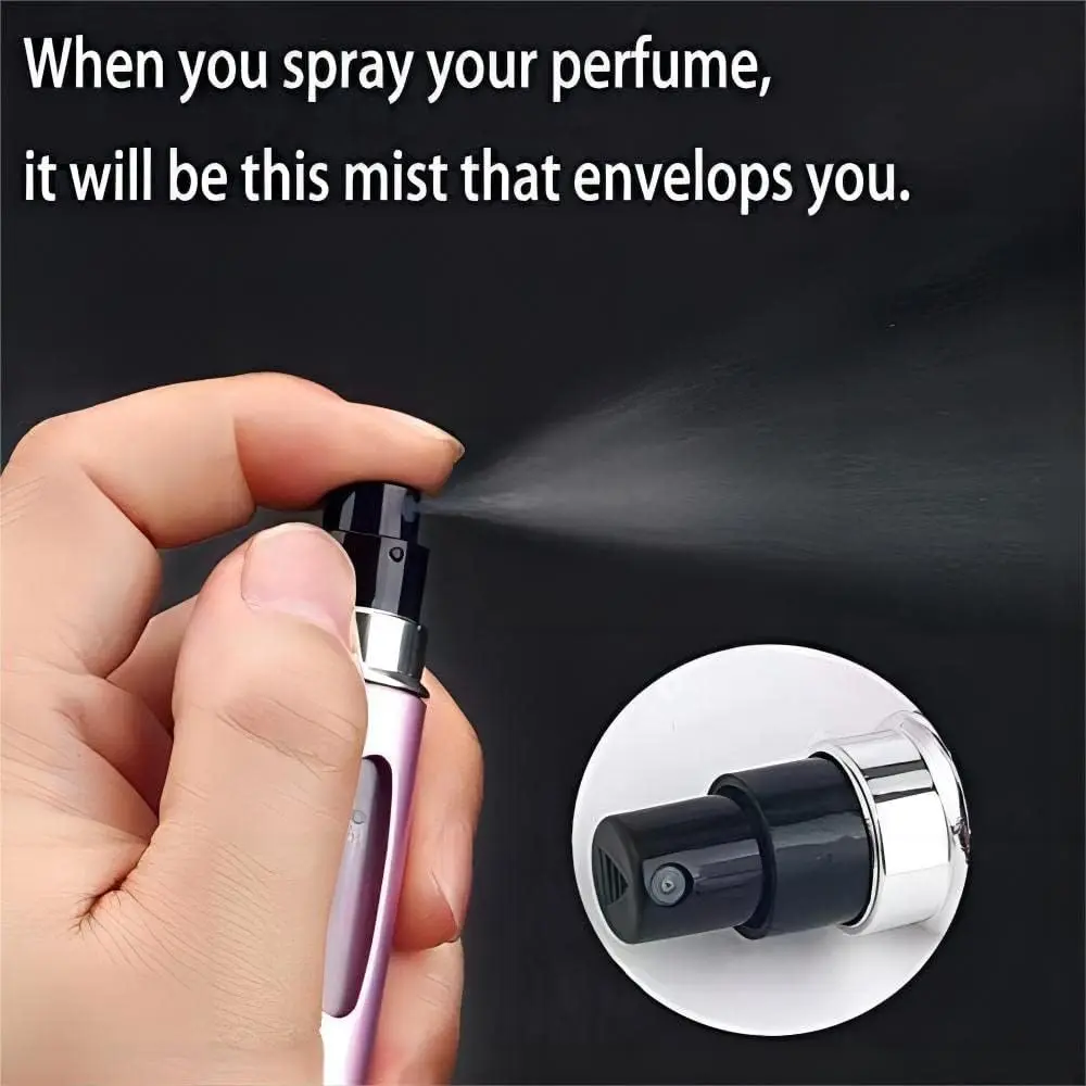 Mini Refillable Perfume Bottle Spray Round Tube Pump Empty Cosmetic Container, 5ml Portable