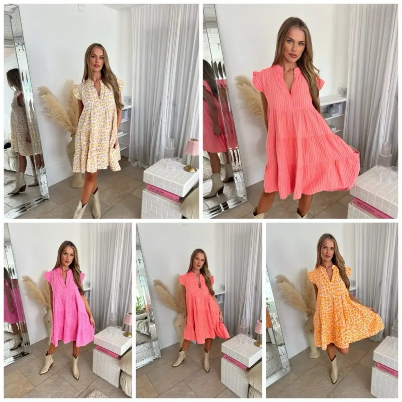 Women's Frill Shoulder Summer Ruffle Smock Dress - Casual Womenswear