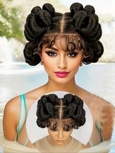 Women's 200% Density Double Layer Lace Front Braided Wigs, Fashionable Curly Baby Hair Bangs Wigs for Daily, Cosplay, Anime or Costume Party, Natural Fluffy Hair Wigs for Women