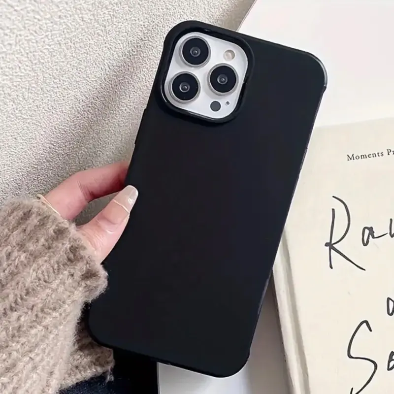Solid Colour Silicone Minimalist Phone Cases of black , dark blue and green colour,Shockproof Protective Cover for iPhone 13 14 15 16 Pro & Promax, Smartphone Protector Camera Protection 7
