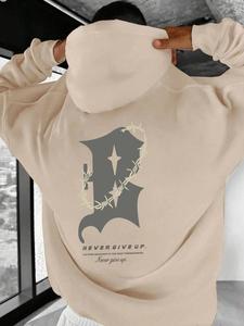 Men's Letter Print Drop Shoulder Hoodie, Fashion Casual Regular Fit Drawstring Pocket Hooded Sweatshirt for Daily Holiday Outdoor Wear, Men Clothes for Fall & Winter