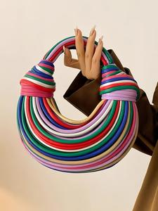 Women's Colorful Woven Design Half Moon Bag, Fashionable Handleless PU Leather Handbag, Casual Trendy Versatile High-quality Daily Commuting Bag, Girl Fashionable Shopping Bag, Bohemian Shopper Handbag