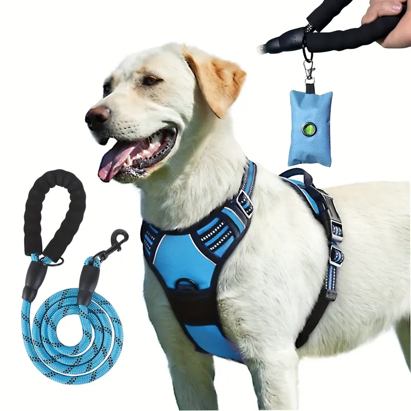 3pcs Escape-Proof Dog Harness Set with Leash and Poop Bag Dispenser - Perfect for Medium and Large Dogs Walking, Adjustable and Soft, Christmas Gift 1