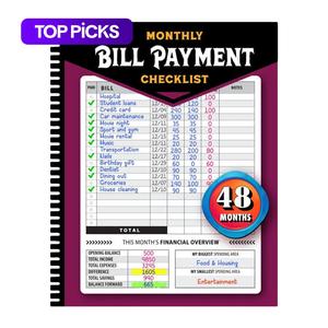 Bill Payment Tracker Notebook, Monthly Bill Organizer and Cleaning Planner for Budget Finance, Finance and Payment List Organizer