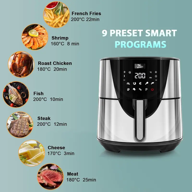 Air Fryer, Uten Air Fryers Oven 7.5 L, 8 Preset Programs, Preheat, Power Off Memory Function, Recipes, 1700W 3