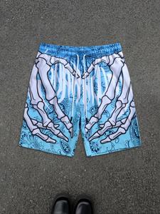 Men's Regular Fit Skeleton Hand Print Sports Shorts, Casual Comfy Breathable Shorts for Spring & Summer, Men's Bottoms for Daily Wear