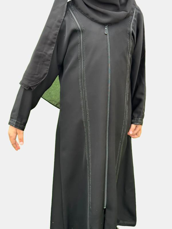 Raya AM-03C - Children's Black Abaya with Zip and Sequin Design 2