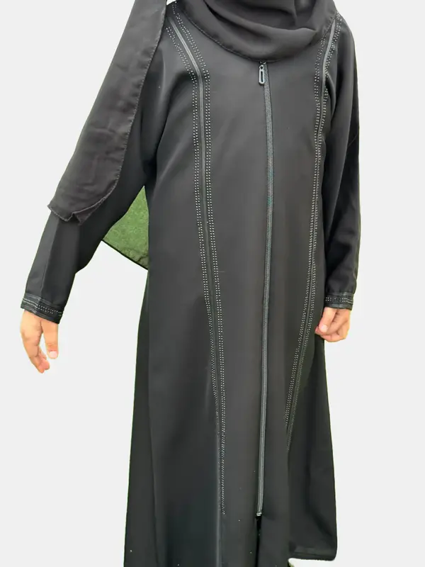 Raya AM-03C - Children's Black Abaya with Zip and Sequin Design 2