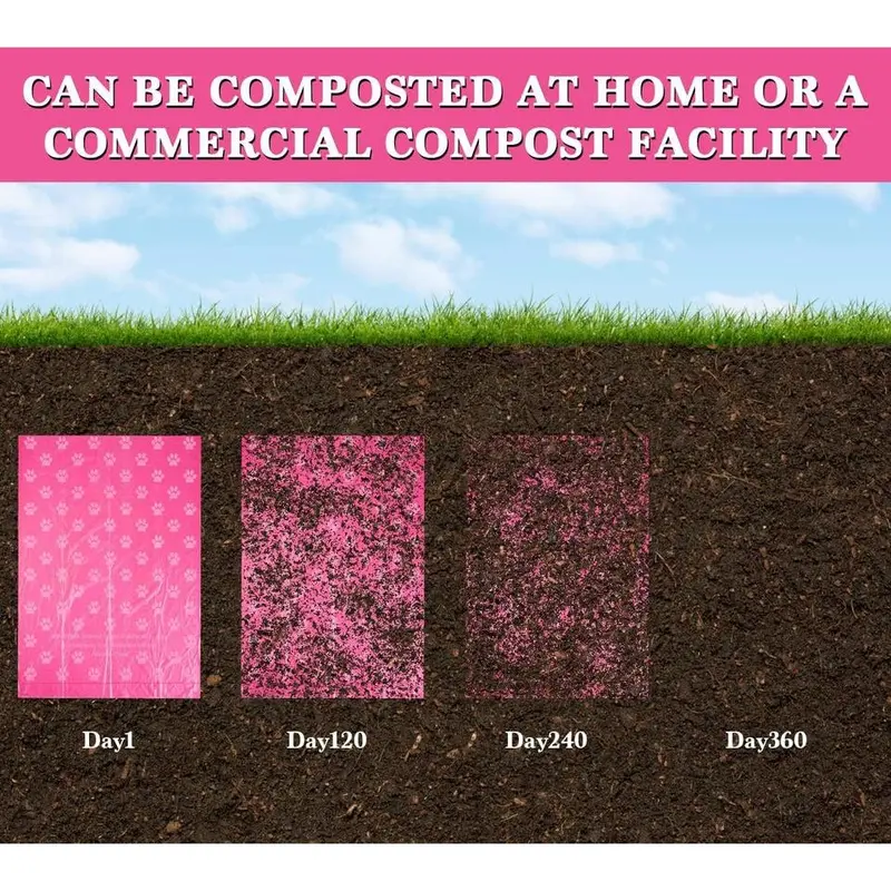 Dog Poo Bags 240 Pink Large Poop Bags with Dispenser,Super Strong 100% Leak Proof Poo Bags Dogs Rolls with Corn Starch Compostable 4