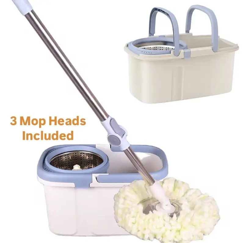 New 360 Spin Mop Bucket Set, 3 Microfiber Water Absorbent Cloths, Double Handle, Stainless Steel Drum For Efficient & Effective Cleaning, Durable, Adjustable, Super Spinning Rotating Mop And Bucket For Wall, Tiles, Floor, Living room, Hallway, Toilet 0