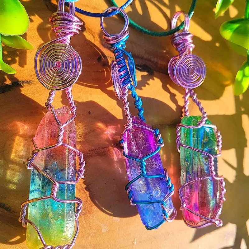 Aura Quartz Healing Crystal Necklace with Wax Necklace 3