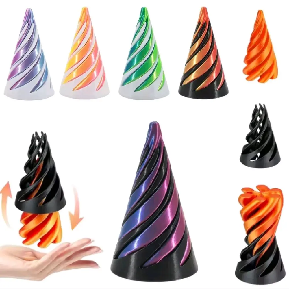 3D printed Helix screw rotating toys stress reducing tool pyramid pass through sculpture spiral cone Ornaments home decoration