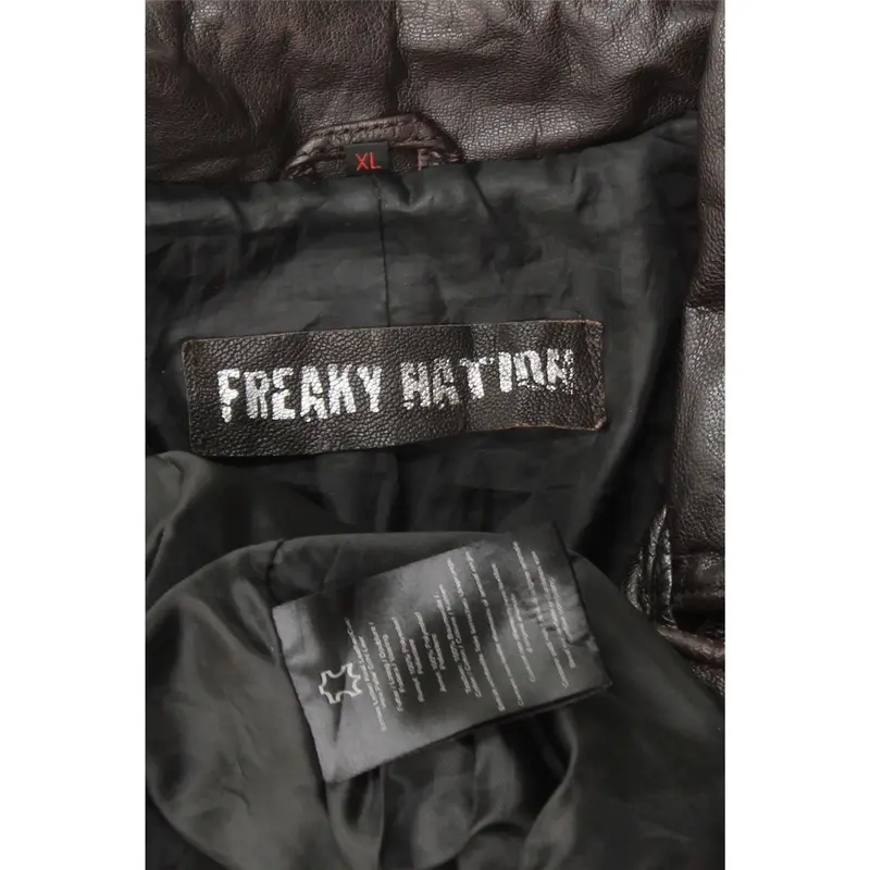 Pre-Owned Vintage FREAKY NATION Womens Leather Biker Jacket UK 18 XL Brown Leather 3