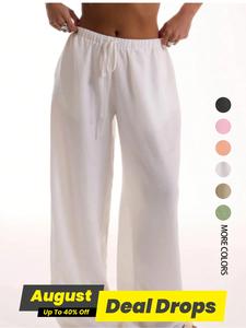 Women's Solid Color Wide Leg Pants, Casual Comfy Trousers for Daily Wear, Ladies Bottoms for All Seasons
