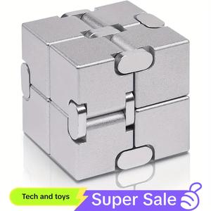 New Version Square Metal Finger Toy - Silver Cube Infinity Cube Super Durable, Sensory Fidget Toy Gift for Adults and Teenagers, Gift for Her, Men's Gift