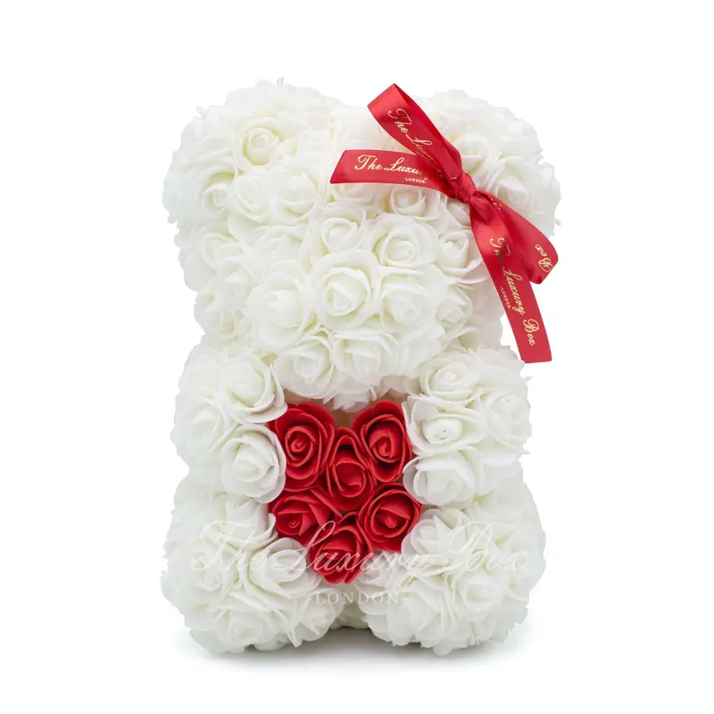 Small Rose Bear - White With Heart - 10IN. | Mini Romantic Gift for Girlfriend, Wife or Loved One 0
