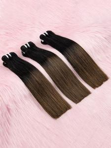 Ombre Brown Straight Human Hair Bundles, 1/3 Bundles Remy Hair Extensions, Natural Human Hair for Women, Can Be Dyed & Bleached
