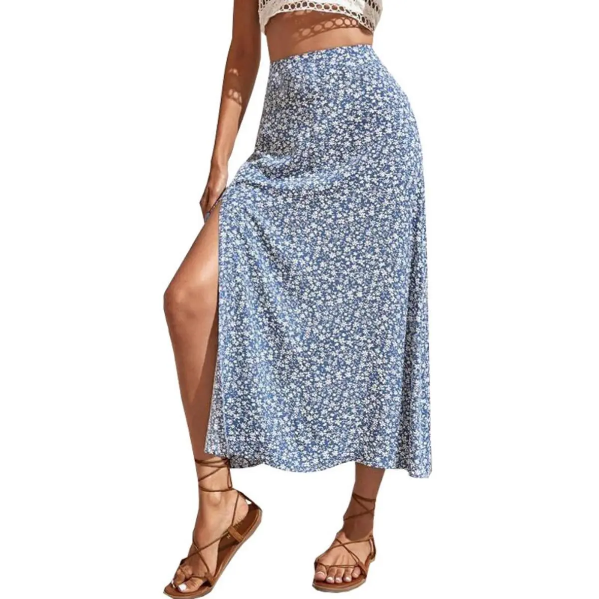 Women's Ditsy Floral Print Split Thigh A Line Skirt, Summer Clothes Women, Casual High Waist Midi Skirt for Beach Vacation, Bohemian Bottoms, Summer Outfits 2024, Womenswear, Holiday Outfits, Skirts for Women,