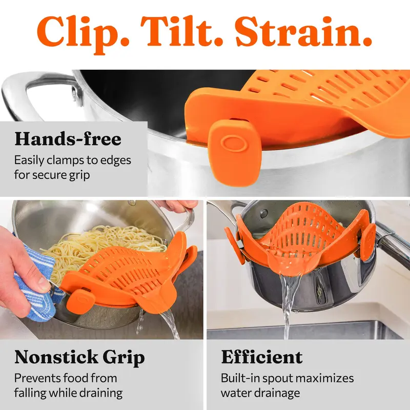 Silicone Pot And Pasta Strainer, 1 Count AdjustableSilicone Clip On Strainer Clamp, Kitchen AccessoriesGadgets for The Home, Kitchen Gadgets, HalloweenParty Use 3