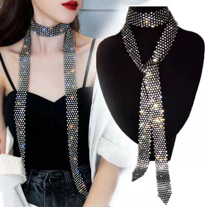 Fashion women's accessories personalized rhinestone mesh long scarf hipster street stacking diamond scarf women 2