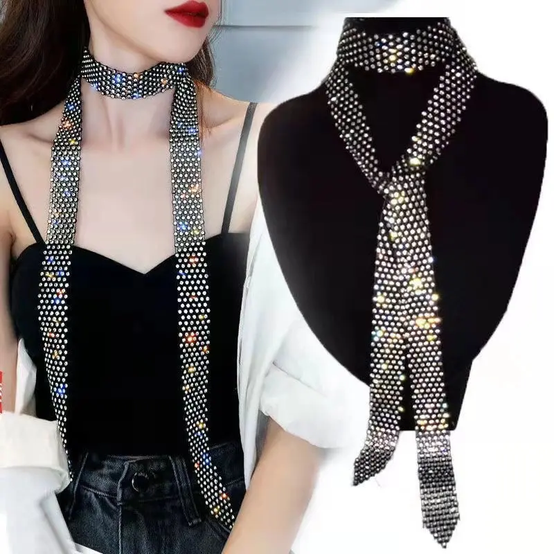 Fashion women's accessories personalized rhinestone mesh long scarf hipster street stacking diamond scarf women 2