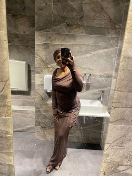 Product Review of Women's Plain Ruched Asymmetrical Neck Bodycon Dress, Elegant Criss Cross Long Sleeve Maxi Dress for Party Holiday Wedding Guest, Ladies Spring & Fall Clothes, Evening Dresses from m**7 0