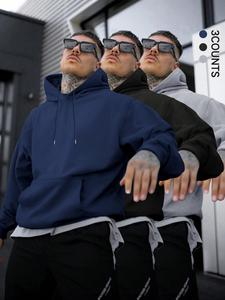 Men's Solid Color Hoodie, Casual Loose Long Sleeve Hooded Sweatshirt for Fall & Winter, Men's Clothes for Daily Wear