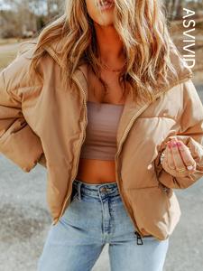 Women's Casual Solid Color Long Sleeve Cotton Jacket with Pocket and Ribbed Splicing, Thick Winter Outerwear for Style and Comfort