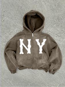 Men's Letter Print Zip Up Hooded Jacket, Regular Fit Casual Vintage Long Sleeve Zip Front Outerwear for Daily Wear, Men's Clothes for All Seasons, Cotton