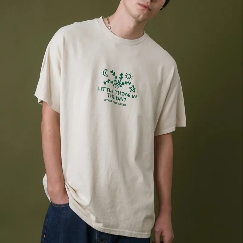 Other Side Store 'Little Thyme' Vintage Washed T-Shirt – Sand Color Retro-Inspired Tee, Soft Streetwear Style 3