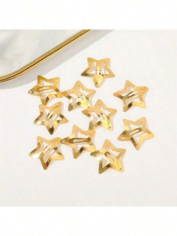 Street 10pcs/Set Women's Red Oil Drop, Star, Waterdrop Pattern Back Head Hair Clips, Suitable For Daily, Home, Commuting And College Outfit Decoration, Simple And Cute Style 4