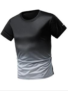 Men's Ombre Print Breathable Quick Drying Tee, Regular Fit Casual Comfy Short Sleeve T-shirt for Daily Wear, Men's Top for All Seasons