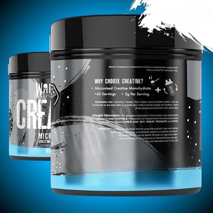 Warrior Creatine Monohydrate Powder – Micronised for Easy Mixing and Consumption – Pure Creatine – Proven to Improve Physical Performance and Recovery, 5 g Servings (Blue Razz, 300 g) Healthcare Vitamin Vitamin 4