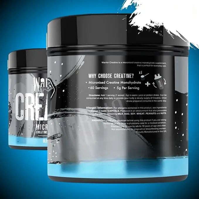 Warrior Creatine Monohydrate Powder – Micronised for Easy Mixing and Consumption – Pure Creatine – Proven to Improve Physical Performance and Recovery, 5 g Servings (Blue Razz, 300 g) Healthcare Vitamin Vitamin 4